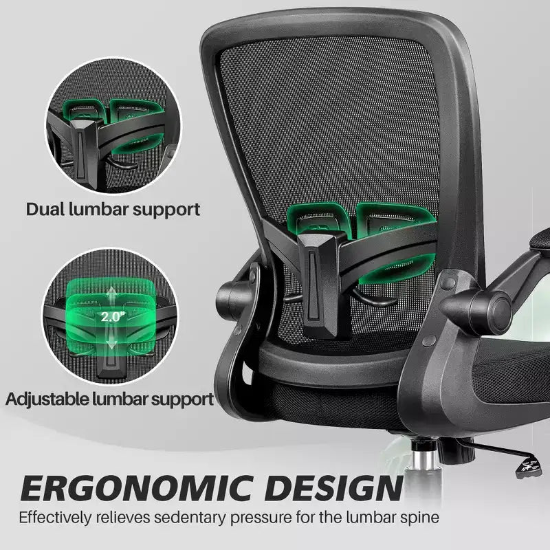 Chaise de bureau ergonomique, support lombaire réglable, tissu en maille respirant, durable et fiable