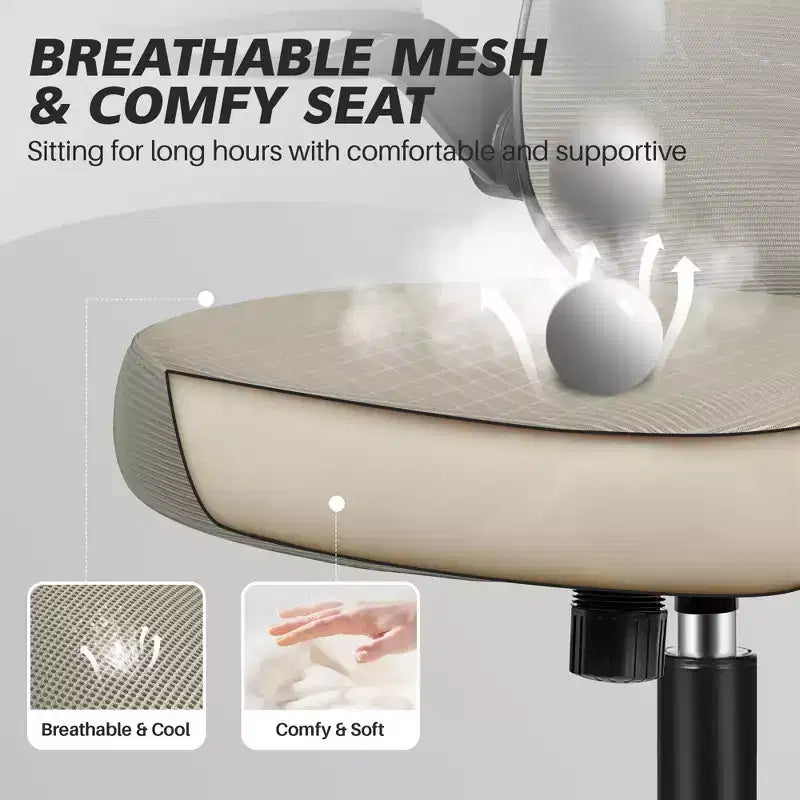 Chaise de bureau ergonomique, support lombaire réglable, tissu en maille respirant, durable et fiable