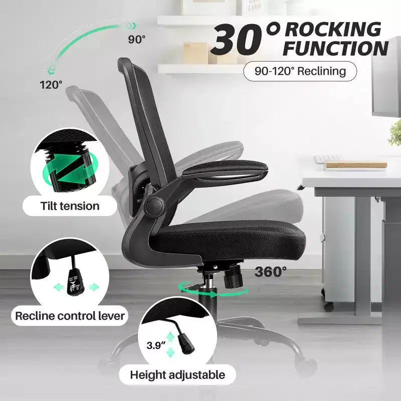 Chaise de bureau ergonomique, support lombaire réglable, tissu en maille respirant, durable et fiable