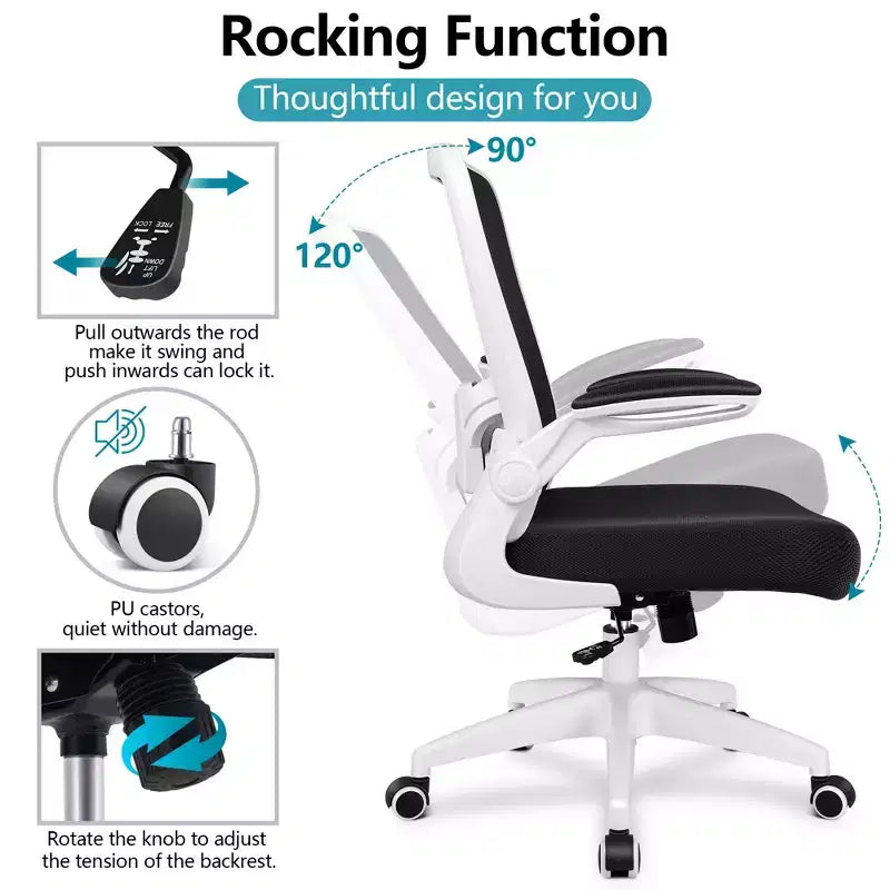 Chaise de bureau ergonomique, support lombaire réglable, tissu en maille respirant, durable et fiable