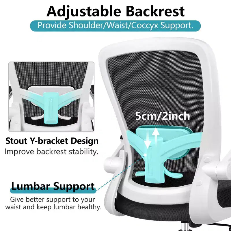 Chaise de bureau ergonomique, support lombaire réglable, tissu en maille respirant, durable et fiable