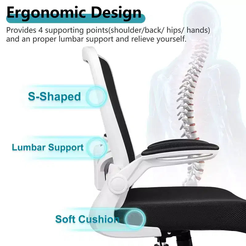 Chaise de bureau ergonomique, support lombaire réglable, tissu en maille respirant, durable et fiable