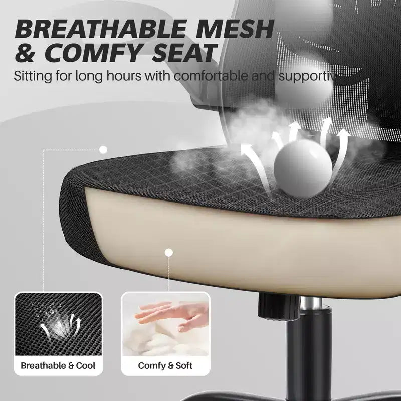 Chaise de bureau ergonomique, support lombaire réglable, tissu en maille respirant, durable et fiable