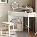 Coiffeuse moderne avec miroir pliant et tabouret, coiffeuse d'angle avec grand rangement, petite coiffeuse pour salon, dressing, blanc