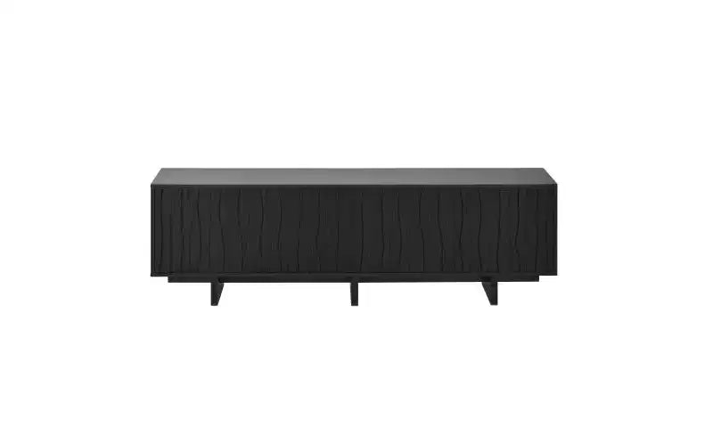 VIYET 69.6Retro Wood Grain TV Stand for TVs up to 75, Rustic Media Console w/ Wavy Doors &amp; Cable Management, Black