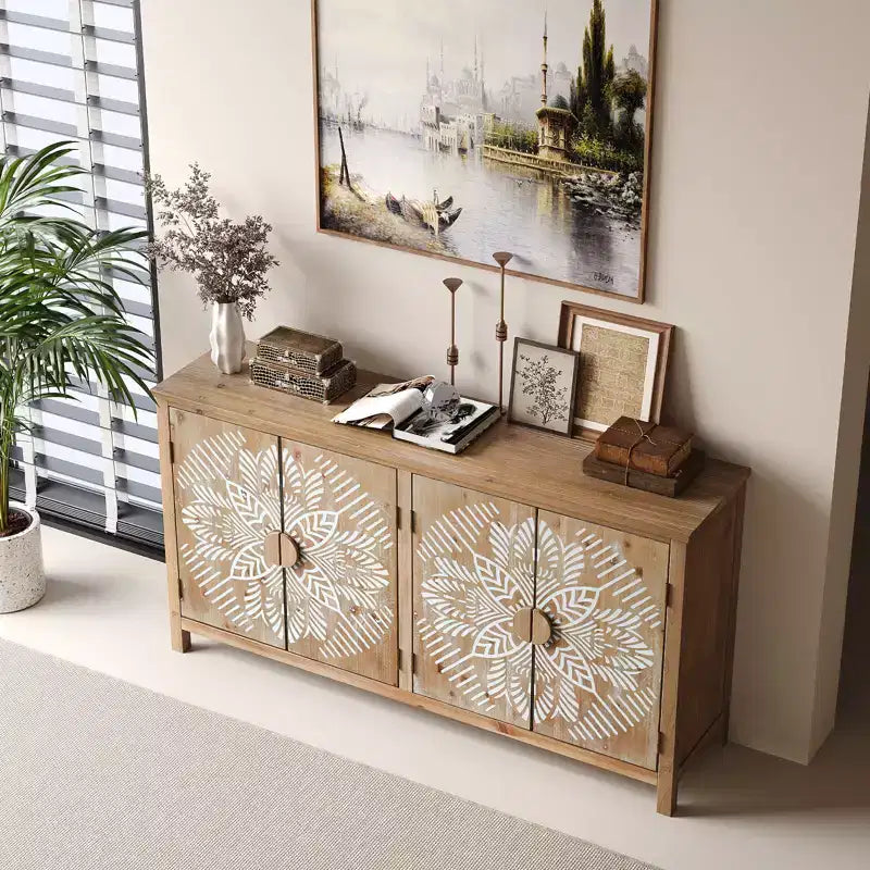 Meuble décoratif en bois de style américain avec une palette de couleurs rétro marron et blanc