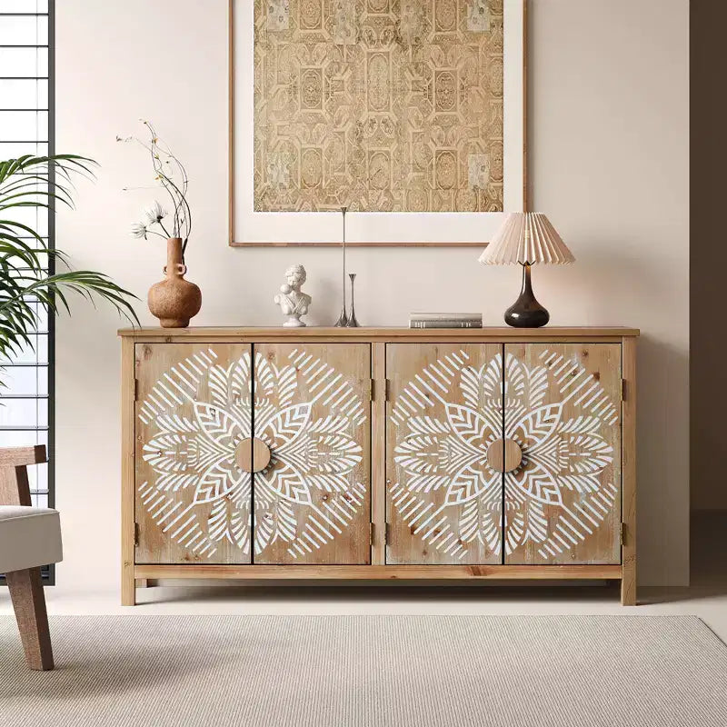 Meuble décoratif en bois de style américain avec une palette de couleurs rétro marron et blanc