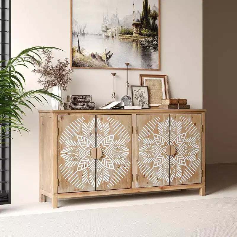 Meuble décoratif en bois de style américain avec une palette de couleurs rétro marron et blanc
