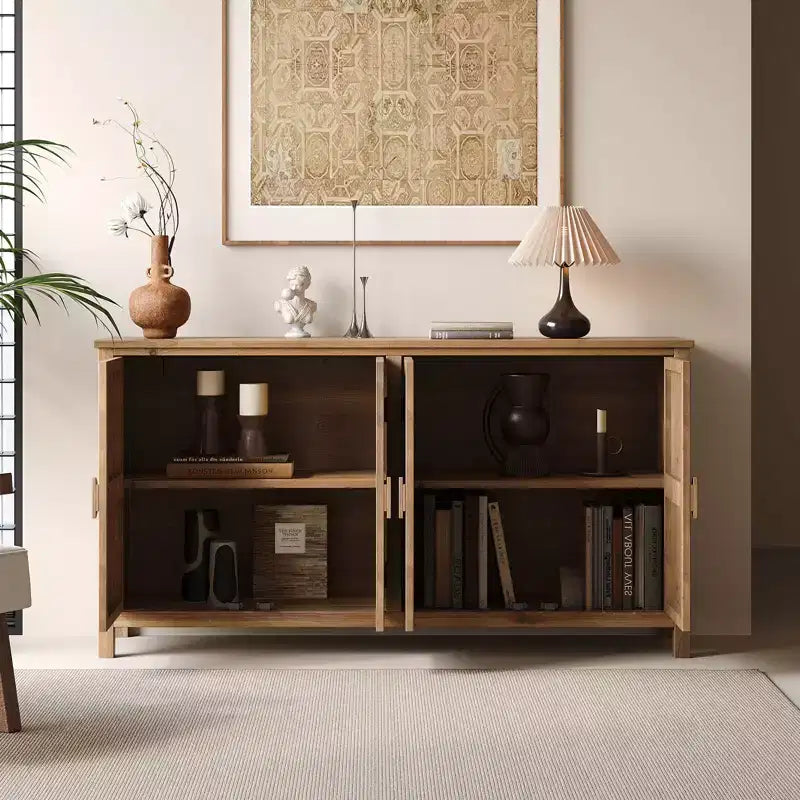 Meuble décoratif en bois de style américain avec une palette de couleurs rétro marron et blanc