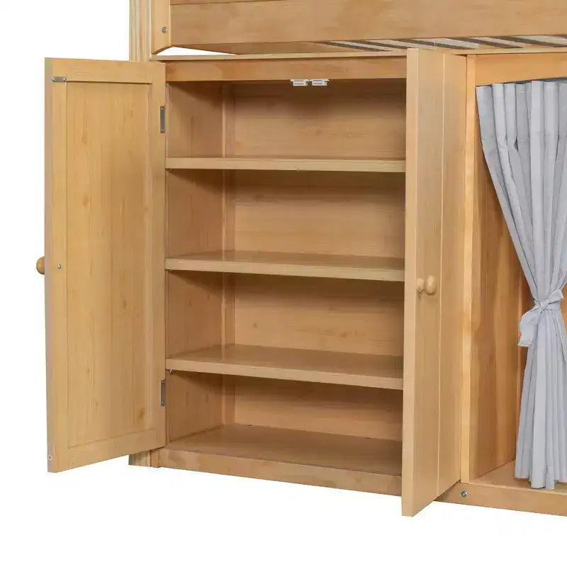 Lit mezzanine simple/double pour enfants avec armoire de rangement, penderie avec rideau et lumière LED