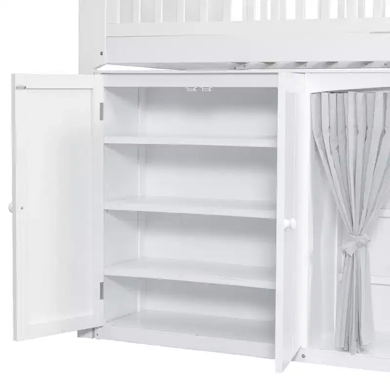 Lit mezzanine simple/double pour enfants avec armoire de rangement, penderie avec rideau et lumière LED