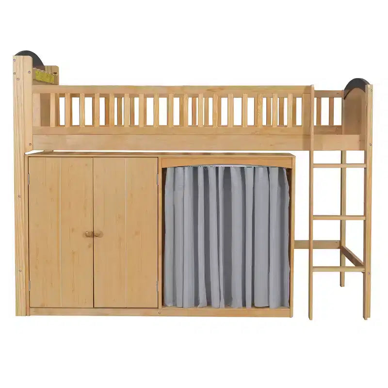Lit mezzanine simple/double pour enfants avec armoire de rangement, penderie avec rideau et lumière LED