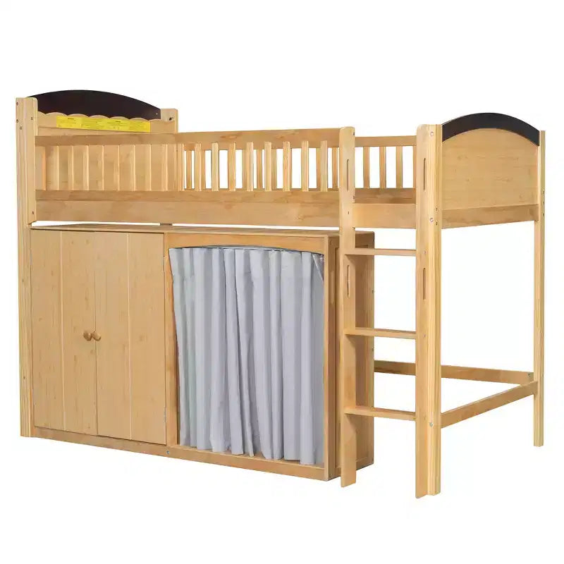 Lit mezzanine simple/double pour enfants avec armoire de rangement, penderie avec rideau et lumière LED
