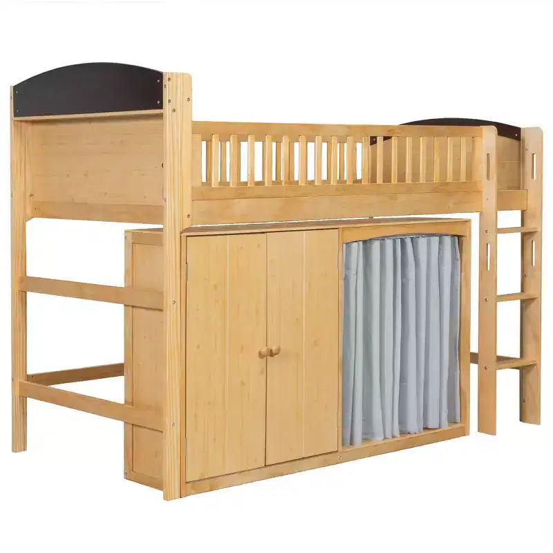 Lit mezzanine simple/double pour enfants avec armoire de rangement, penderie avec rideau et lumière LED