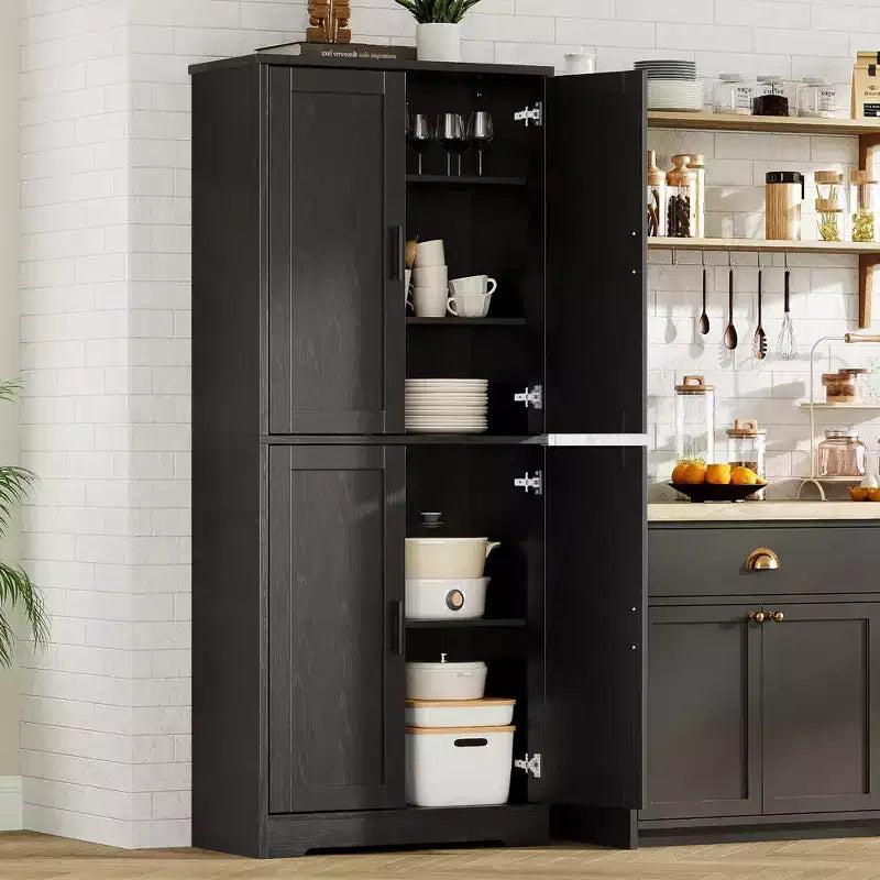 70 in Tall Kitchen Pantry Cabinet, Freestanding Storage Cabinet with 4 Doors and Adjustable Shelves, Utility Hutch Cupboard for Dining Room, Bathroom