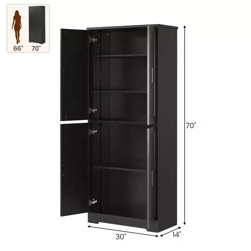 Armoire de cuisine haute de 178 cm, meuble de rangement autoportant avec 4 portes et étagères réglables, buffet utilitaire pour salle à manger, salle de bain