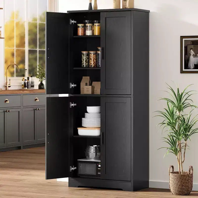Armoire de cuisine haute de 178 cm, meuble de rangement autoportant avec 4 portes et étagères réglables, buffet utilitaire pour salle à manger, salle de bain