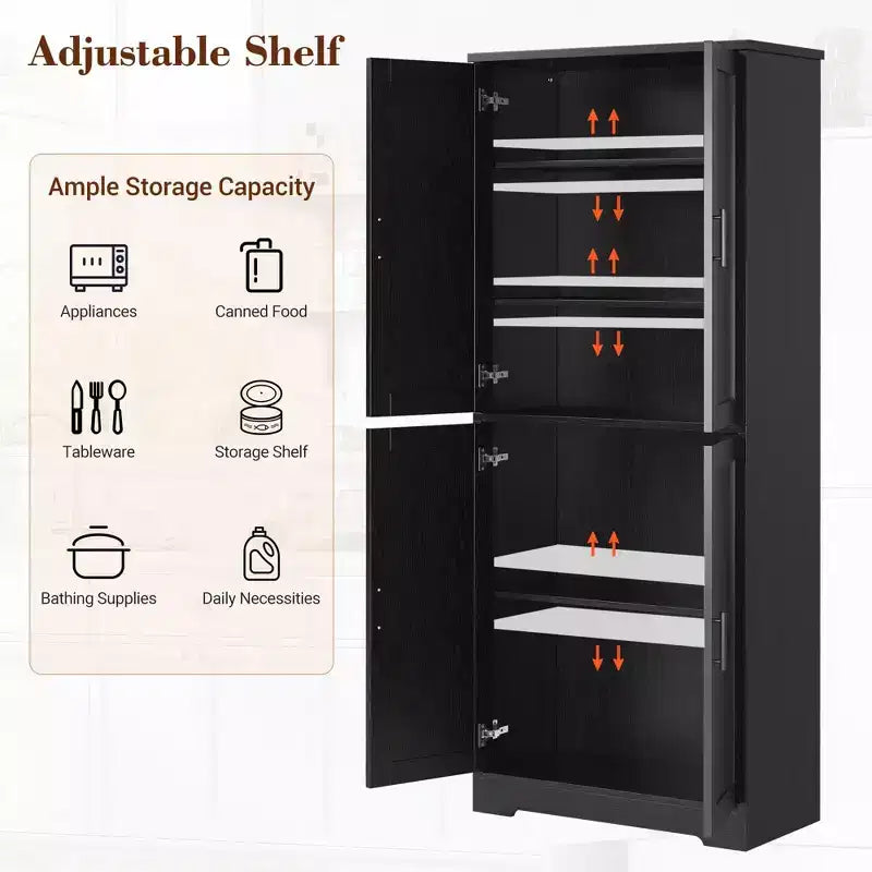 Armoire de cuisine haute de 178 cm, meuble de rangement autoportant avec 4 portes et étagères réglables, buffet utilitaire pour salle à manger, salle de bain
