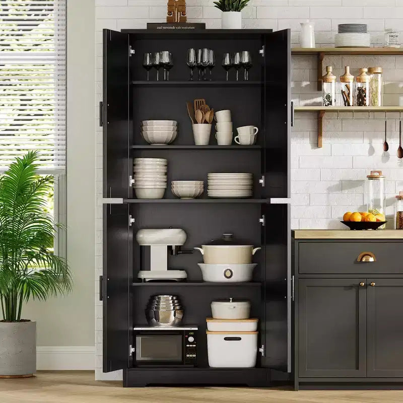 Armoire de cuisine haute de 178 cm, meuble de rangement autoportant avec 4 portes et étagères réglables, buffet utilitaire pour salle à manger, salle de bain