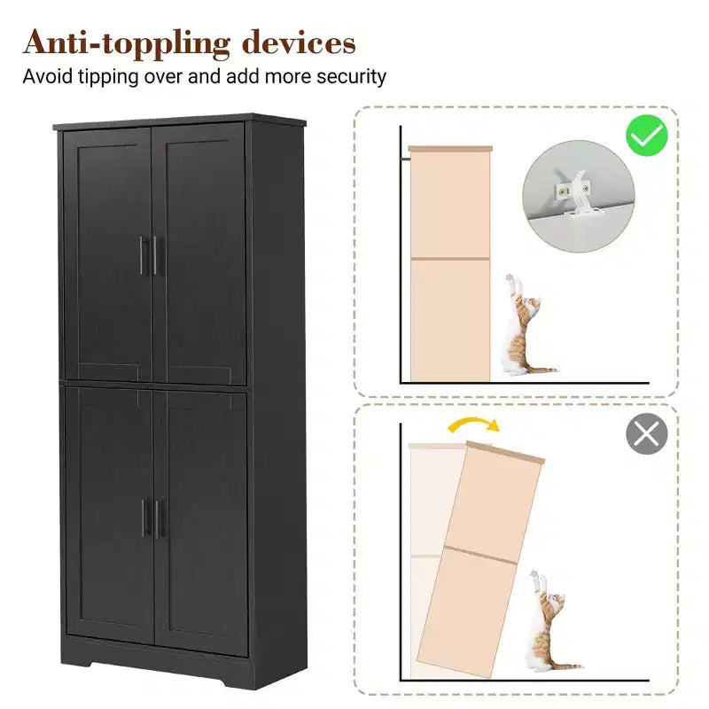 Armoire de cuisine haute de 178 cm, meuble de rangement autoportant avec 4 portes et étagères réglables, buffet utilitaire pour salle à manger, salle de bain