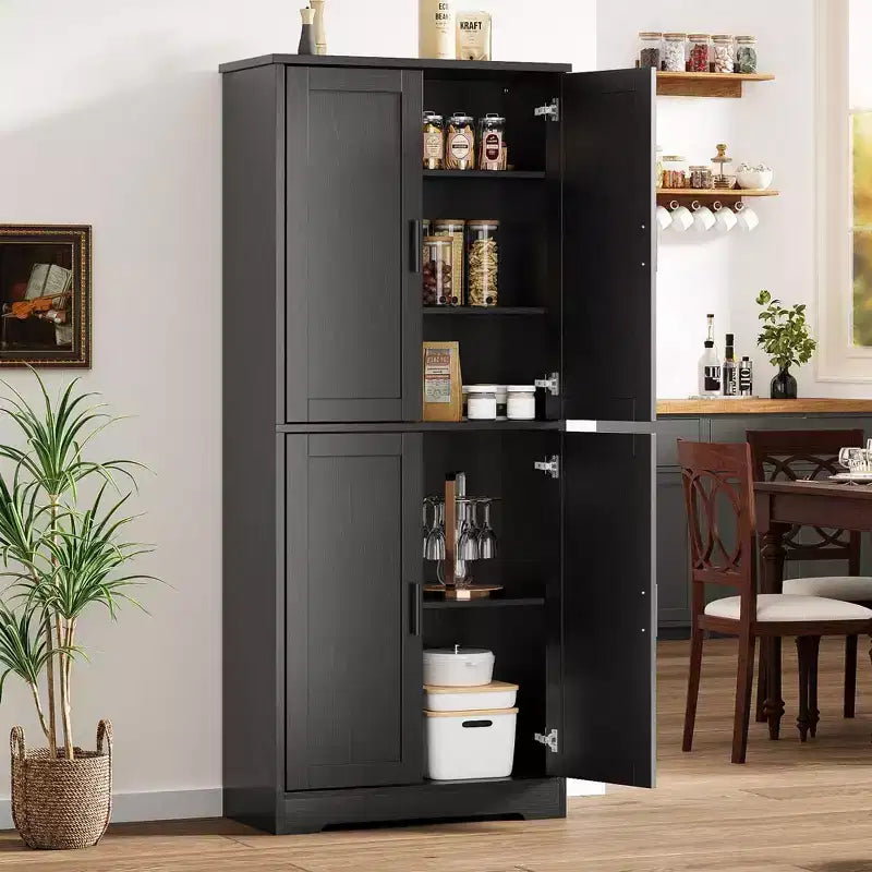 Armoire de cuisine haute de 178 cm, meuble de rangement autoportant avec 4 portes et étagères réglables, buffet utilitaire pour salle à manger, salle de bain
