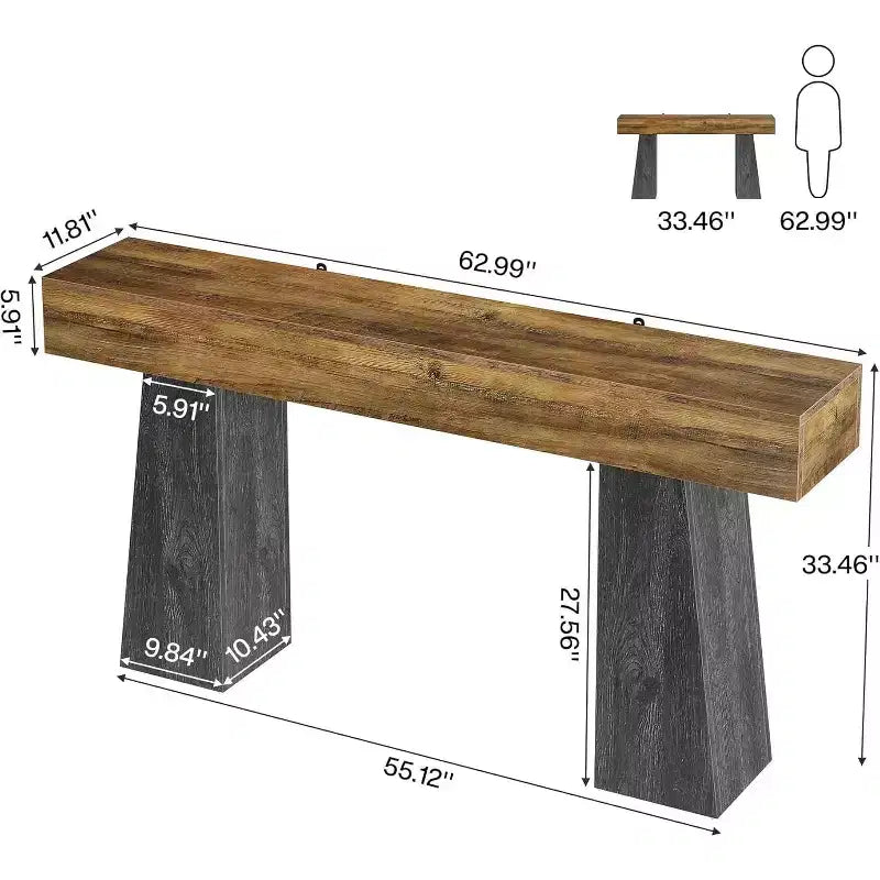 Table d'entrée de ferme de 160 cm, longue table console en bois pour canapé avec