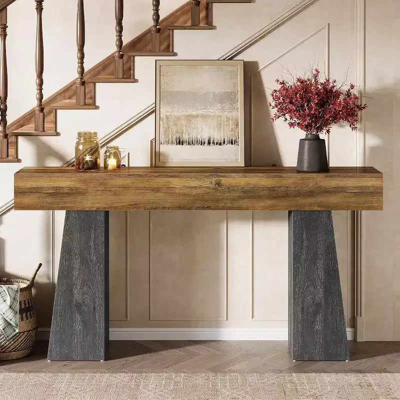 Table d'entrée de ferme de 160 cm, longue table console en bois pour canapé avec