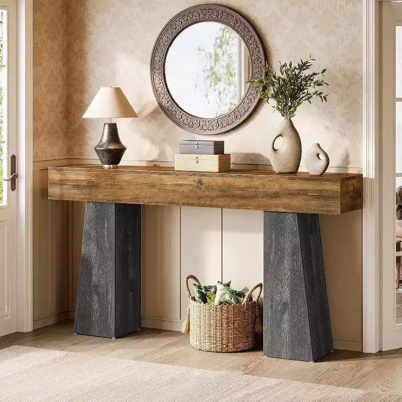 Table d'entrée de ferme de 160 cm, longue table console en bois pour canapé avec