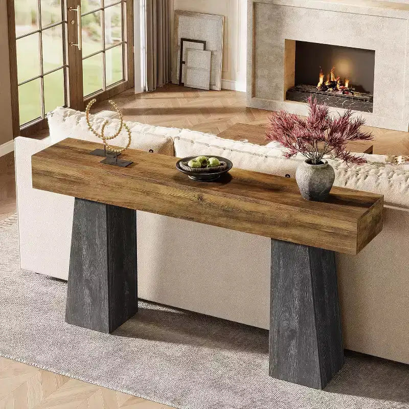 Table d'entrée de ferme de 160 cm, longue table console en bois pour canapé avec