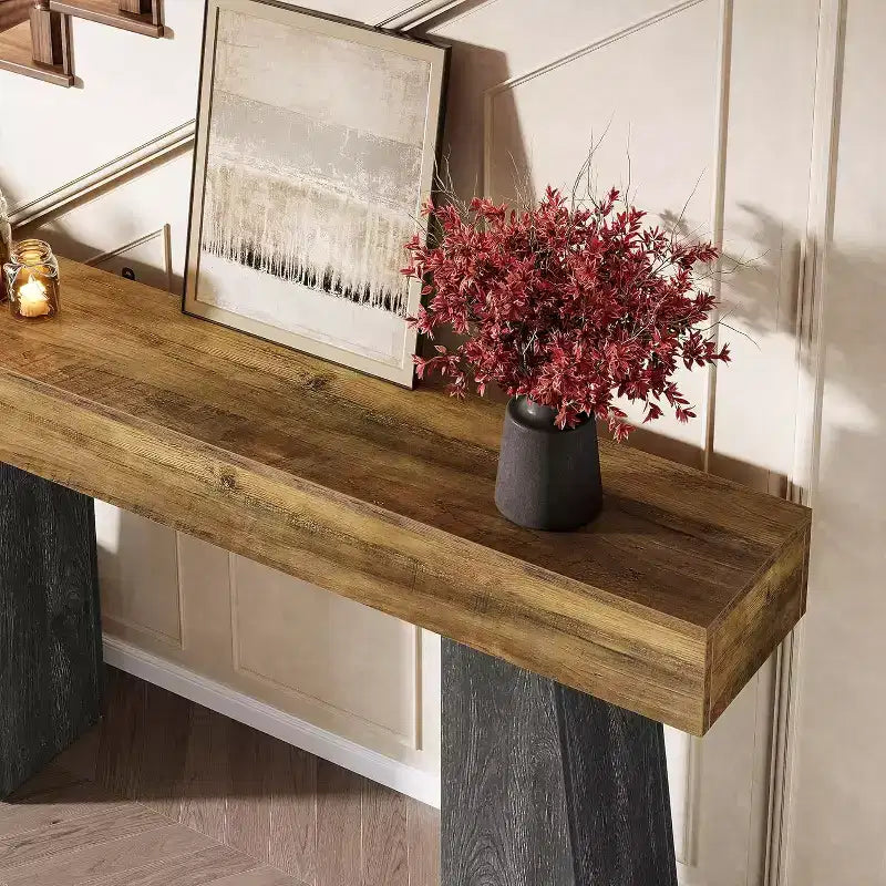 Table d'entrée de ferme de 160 cm, longue table console en bois pour canapé avec