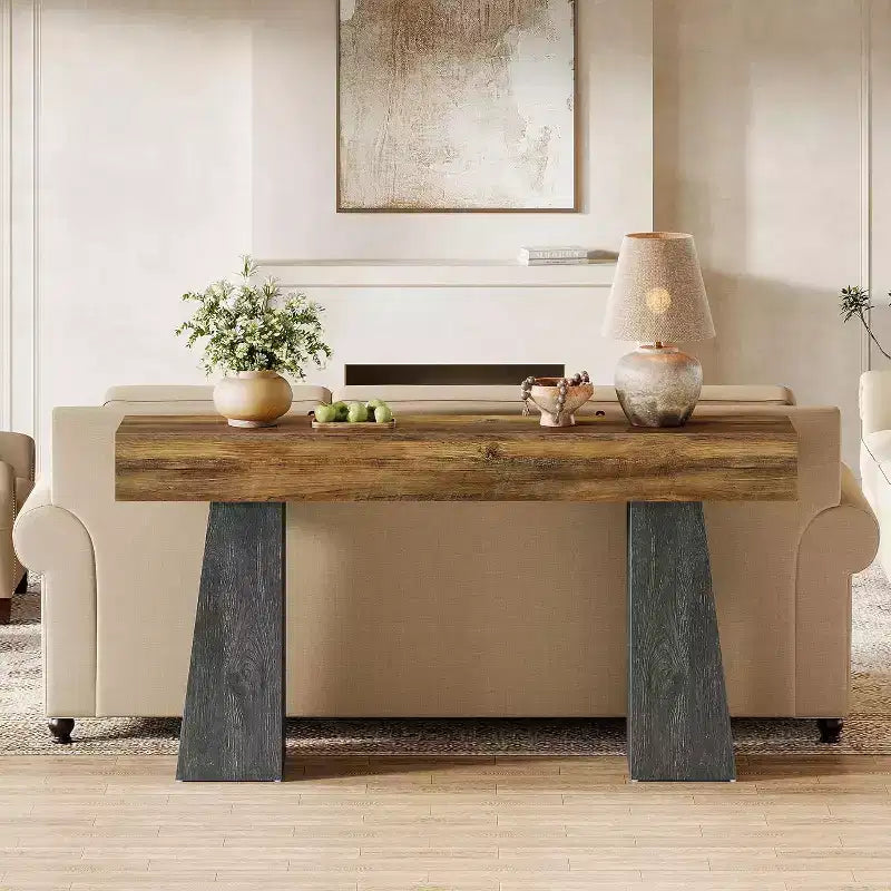 Table d'entrée de ferme de 160 cm, longue table console en bois pour canapé avec