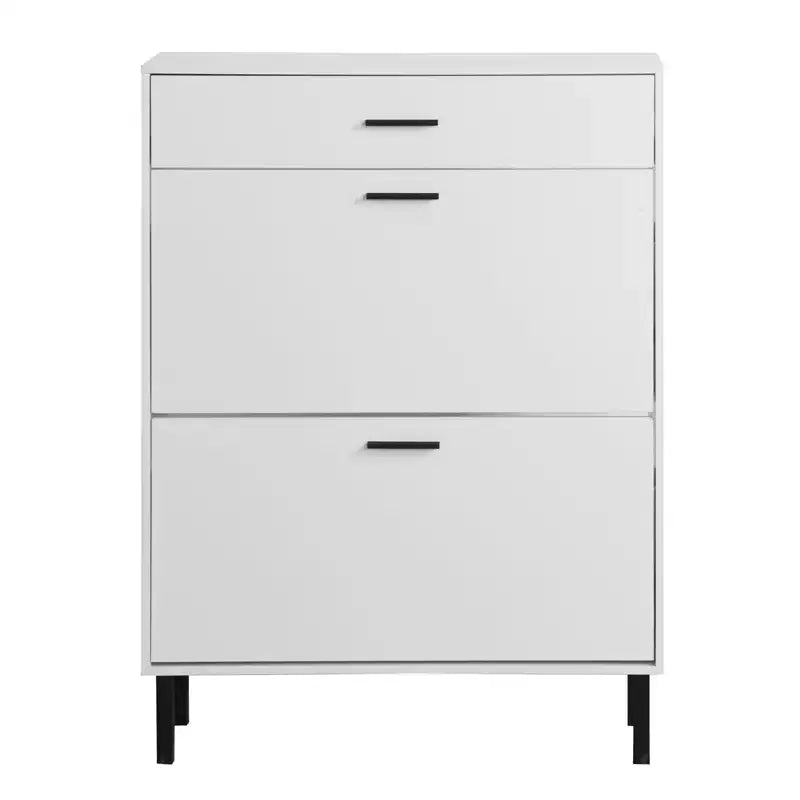 Meuble à chaussures autoportant moderne, Meuble à chaussures étroit avec 2 tiroirs basculants, Organisateur de chaussures avec pieds en métal pour entrée et couloir