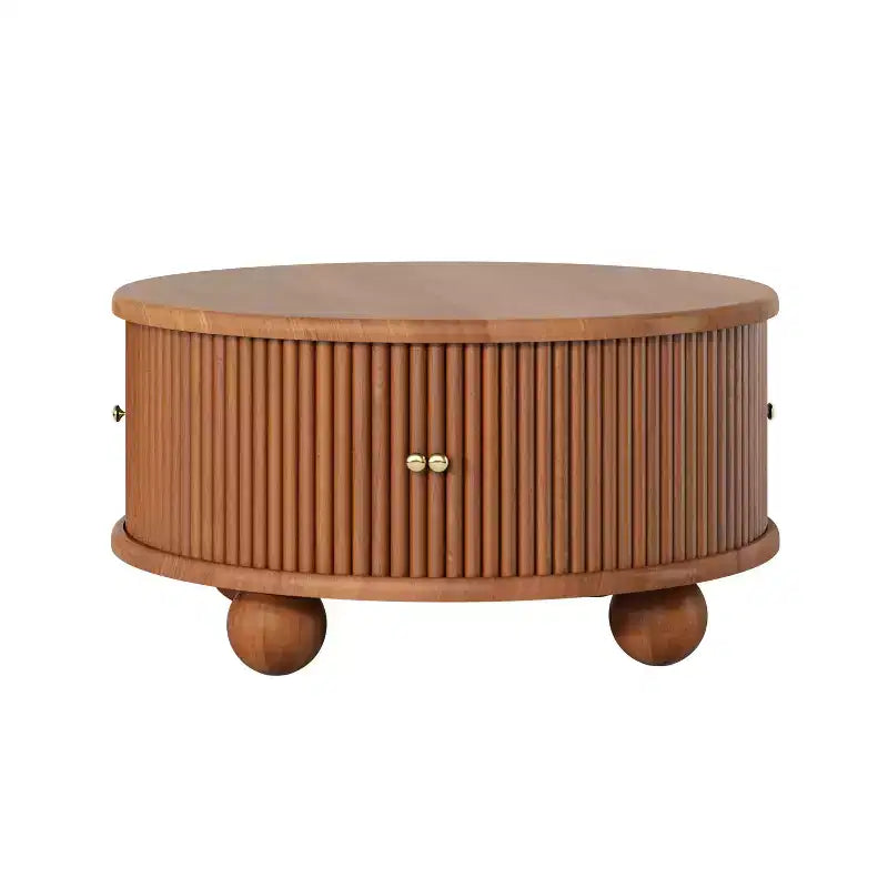 Table Basse Ovale/Ronde Table Centrale Cannelée Table d'Appoint de Canapé Table Basse de Rangement avec Cadre en Bois Massif