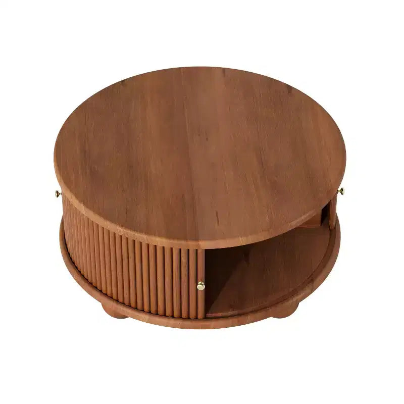 Table Basse Ovale/Ronde Table Centrale Cannelée Table d'Appoint de Canapé Table Basse de Rangement avec Cadre en Bois Massif