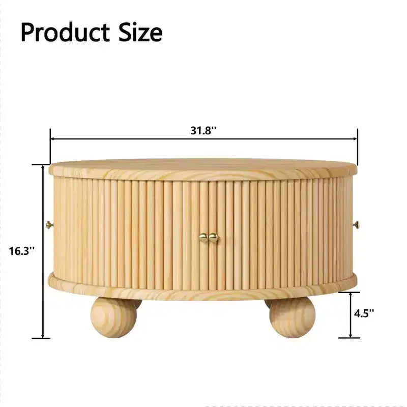 Table Basse Ovale/Ronde Table Centrale Cannelée Table d'Appoint de Canapé Table Basse de Rangement avec Cadre en Bois Massif