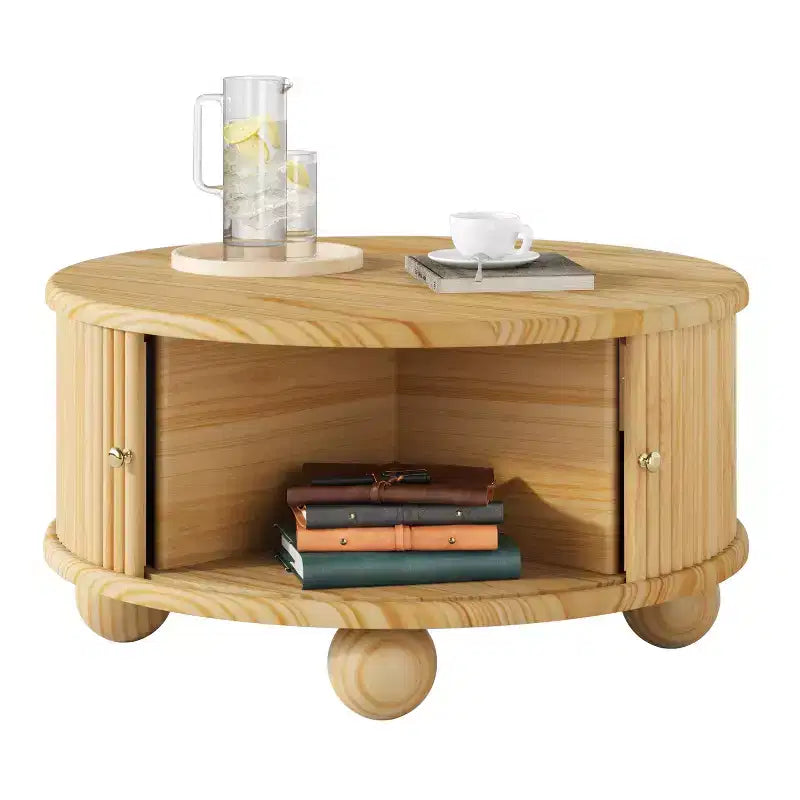 Table Basse Ovale/Ronde Table Centrale Cannelée Table d'Appoint de Canapé Table Basse de Rangement avec Cadre en Bois Massif