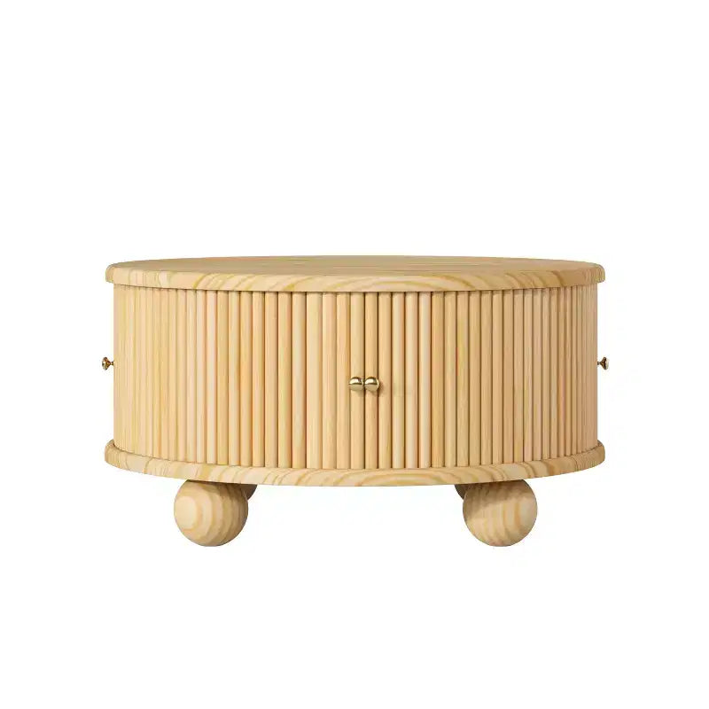 Table Basse Ovale/Ronde Table Centrale Cannelée Table d'Appoint de Canapé Table Basse de Rangement avec Cadre en Bois Massif