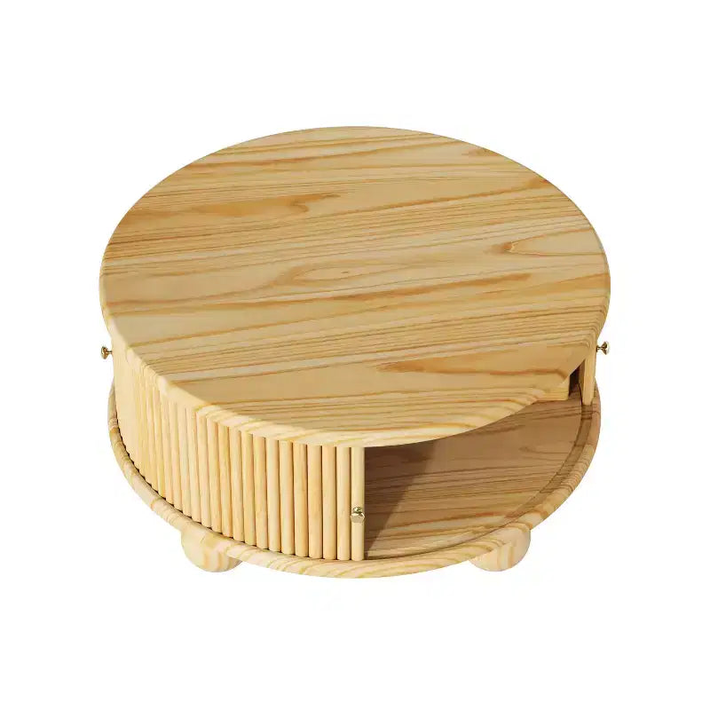 Table Basse Ovale/Ronde Table Centrale Cannelée Table d'Appoint de Canapé Table Basse de Rangement avec Cadre en Bois Massif