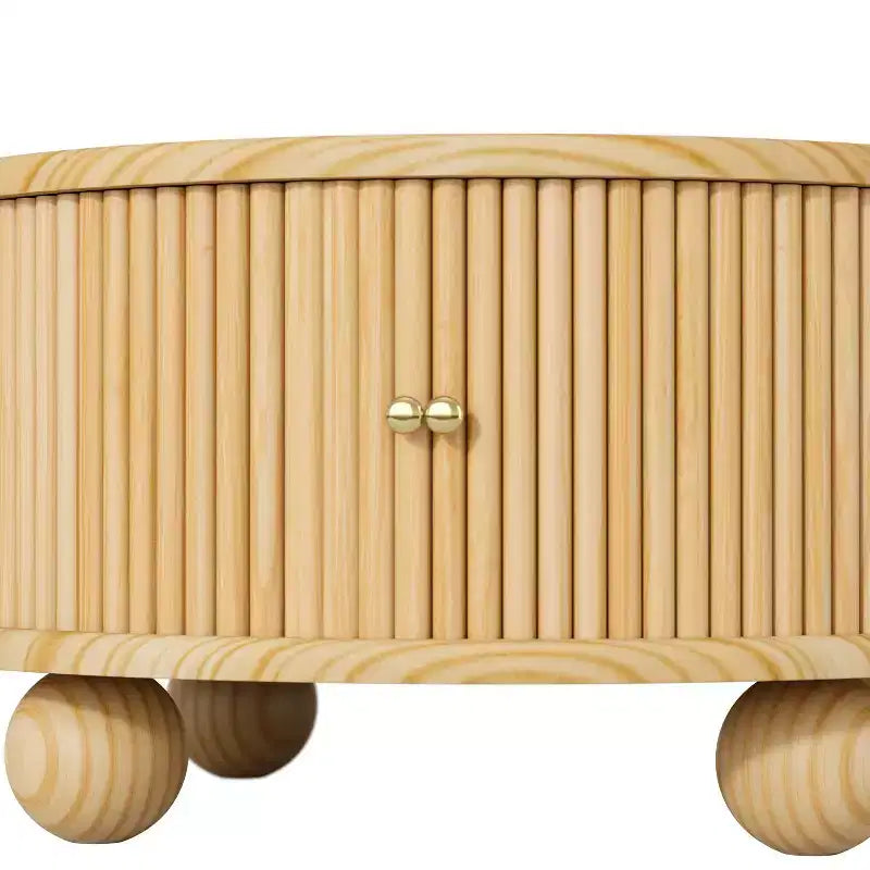 Table Basse Ovale/Ronde Table Centrale Cannelée Table d'Appoint de Canapé Table Basse de Rangement avec Cadre en Bois Massif