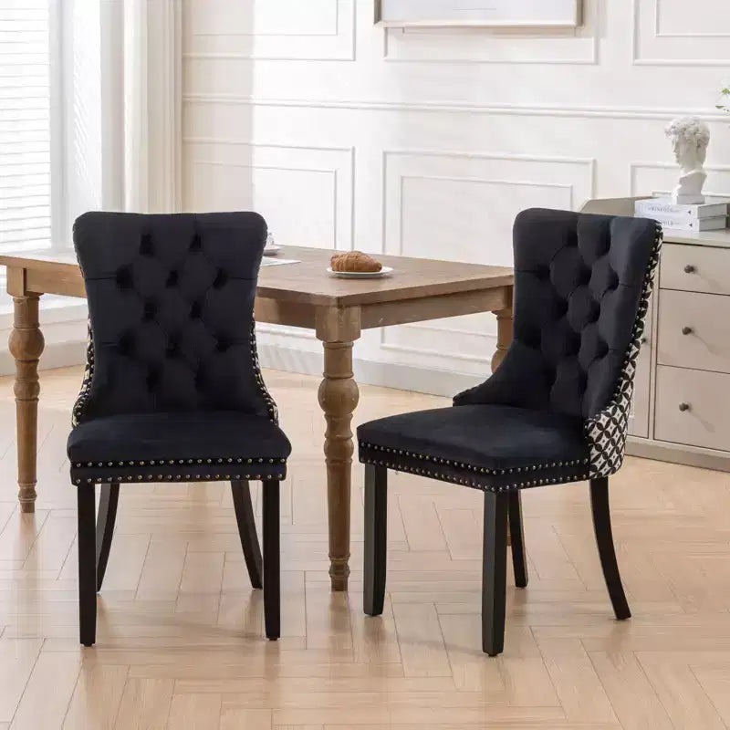 Chaises de salle à manger en velours avec pieds en bois, chaises de salle à manger avec garniture cloutée, chaises de salle à manger sans accoudoirs pour salon