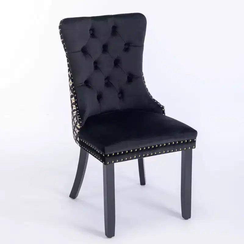 Chaises de salle à manger en velours avec pieds en bois, chaises de salle à manger avec garniture cloutée, chaises de salle à manger sans accoudoirs pour salon
