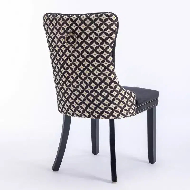 Chaises de salle à manger en velours avec pieds en bois, chaises de salle à manger avec garniture cloutée, chaises de salle à manger sans accoudoirs pour salon