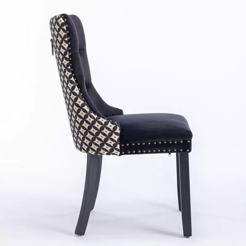 Chaises de salle à manger en velours avec pieds en bois, chaises de salle à manger avec garniture cloutée, chaises de salle à manger sans accoudoirs pour salon
