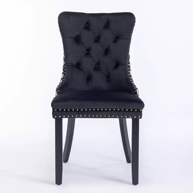 Chaises de salle à manger en velours avec pieds en bois, chaises de salle à manger avec garniture cloutée, chaises de salle à manger sans accoudoirs pour salon