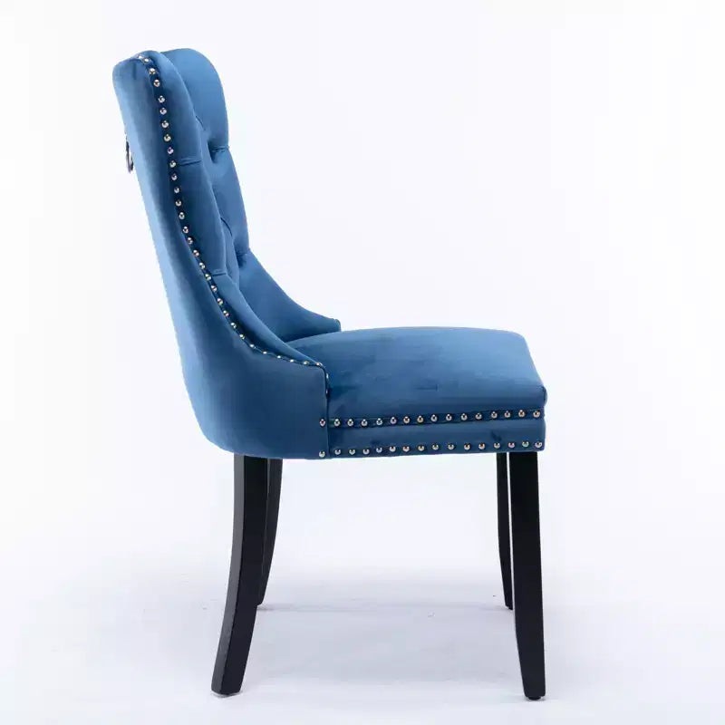Chaises de salle à manger en velours avec pieds en bois, chaises de salle à manger avec garniture cloutée, chaises de salle à manger sans accoudoirs pour salon