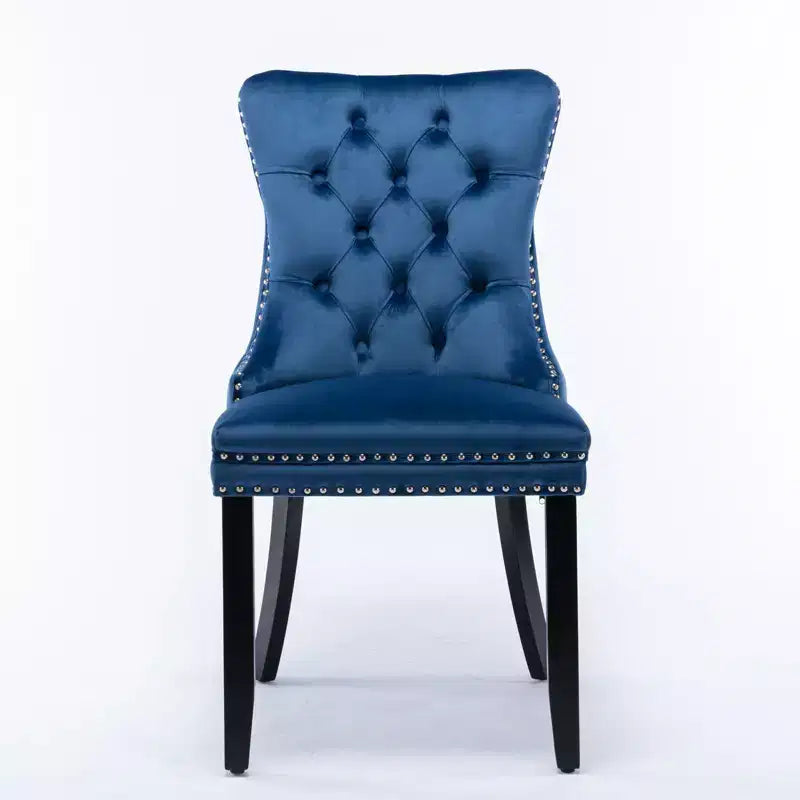 Chaises de salle à manger en velours avec pieds en bois, chaises de salle à manger avec garniture cloutée, chaises de salle à manger sans accoudoirs pour salon