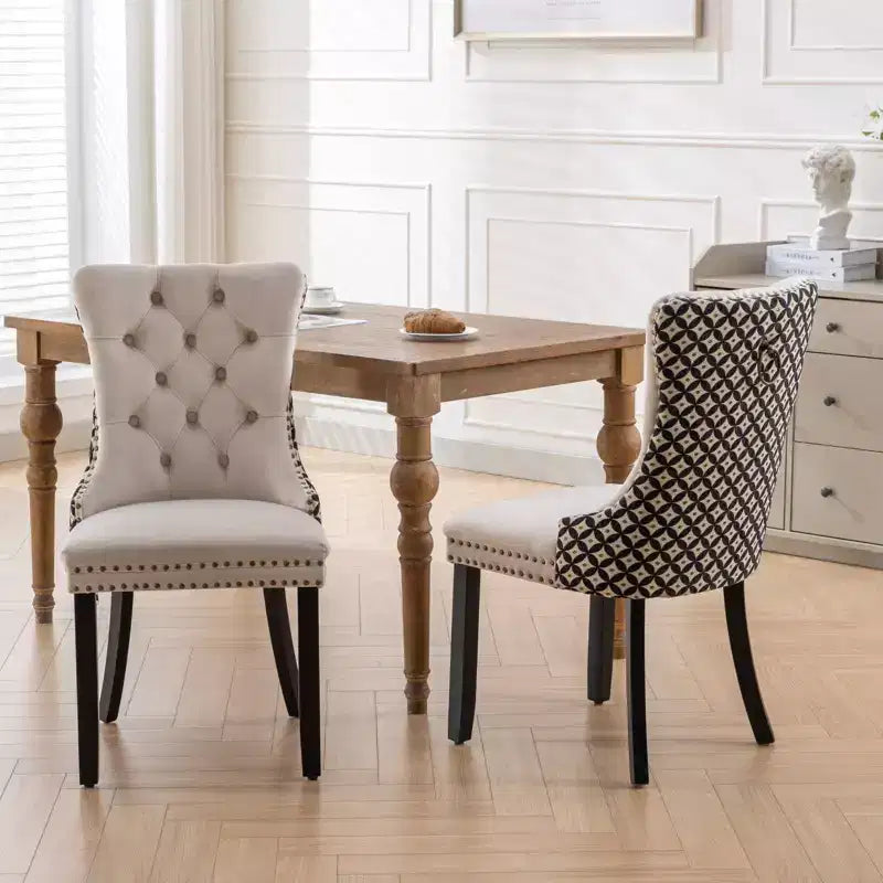 Chaises de salle à manger en velours avec pieds en bois, chaises de salle à manger avec garniture cloutée, chaises de salle à manger sans accoudoirs pour salon