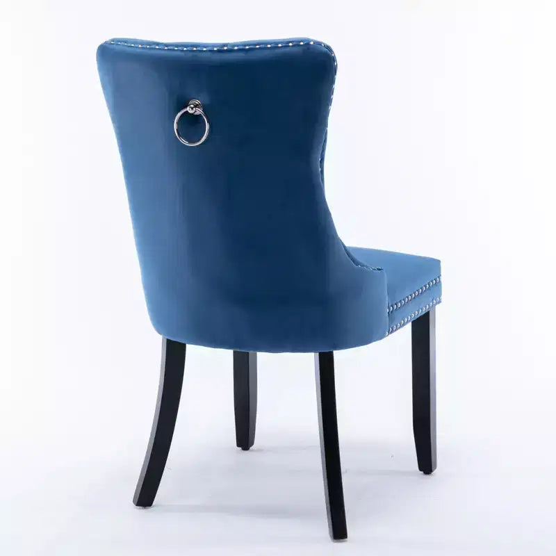 Chaises de salle à manger en velours avec pieds en bois, chaises de salle à manger avec garniture cloutée, chaises de salle à manger sans accoudoirs pour salon