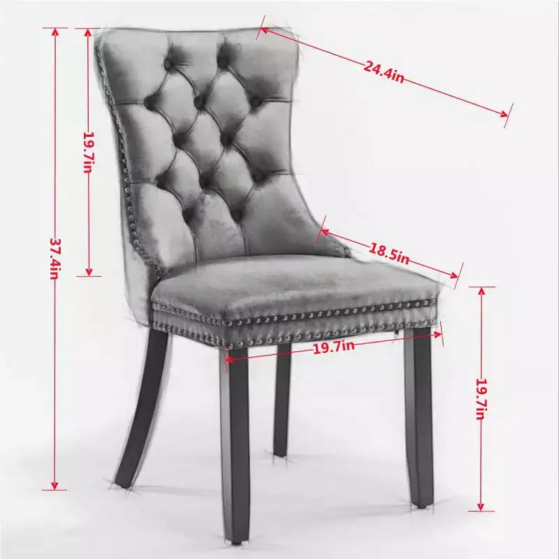 Chaises de salle à manger en velours avec pieds en bois, chaises de salle à manger avec garniture cloutée, chaises de salle à manger sans accoudoirs pour salon