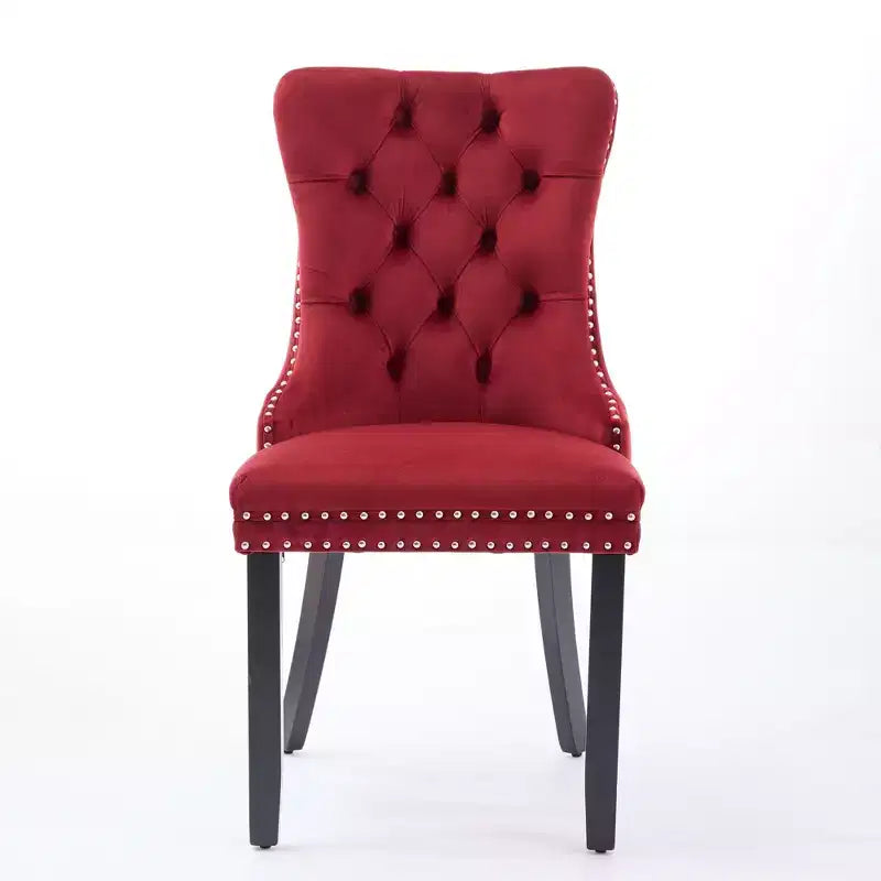 Chaises de salle à manger en velours avec pieds en bois, chaises de salle à manger avec garniture cloutée, chaises de salle à manger sans accoudoirs pour salon